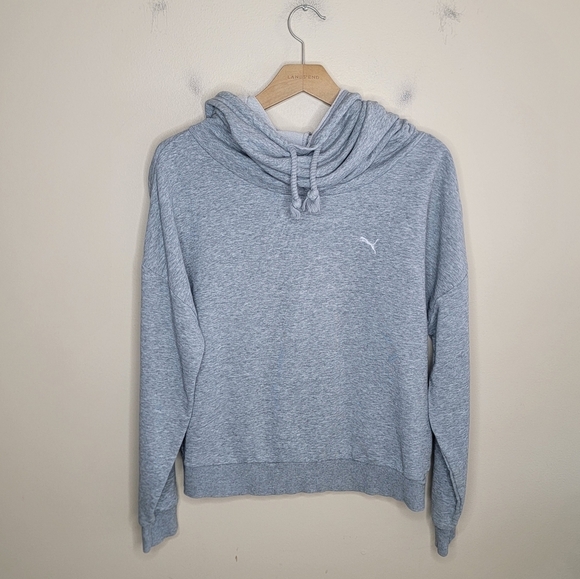 Puma | Gray Long Sleeve Cowl Neck Hooded Cropped Sweatshirt Size Medium - Picture 1 of 5
